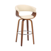 Julyssa 30" Bar Height Swivel Cream Faux Leather and Walnut Wood Bar Stool - Furniture City (CA)l