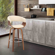 Julyssa 30" Bar Height Swivel Cream Faux Leather and Walnut Wood Bar Stool - Furniture City (CA)l