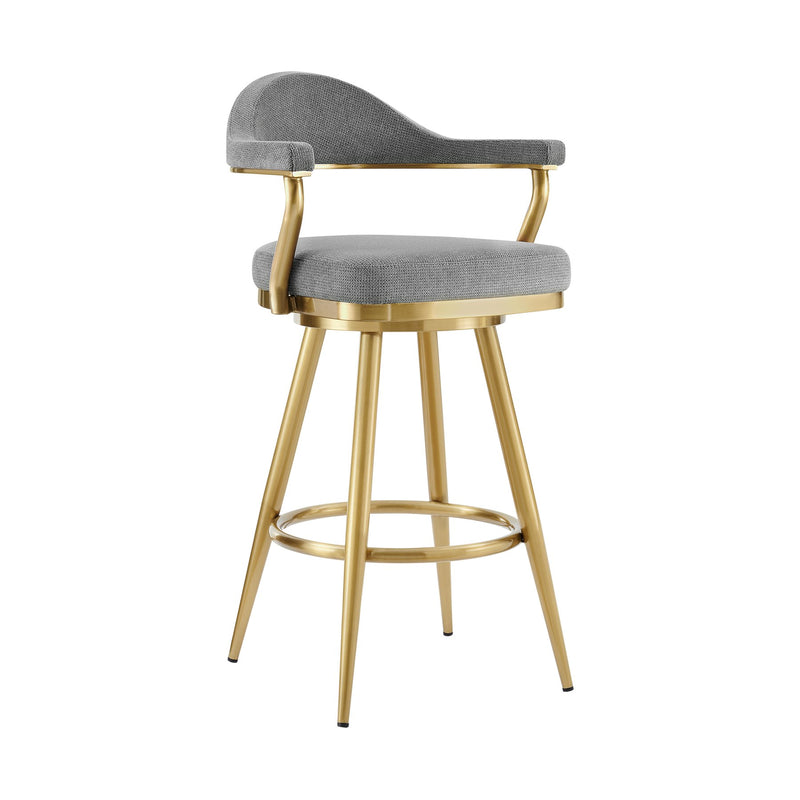 Justin 26" Swivel Counter Stool with Gold Brushed Stainless Steel and Anchor Gray Fabric - Furniture City (CA)l