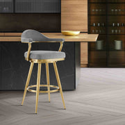 Justin 26" Swivel Counter Stool with Gold Brushed Stainless Steel and Anchor Gray Fabric - Furniture City (CA)l