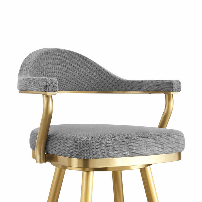 Justin 26" Swivel Counter Stool with Gold Brushed Stainless Steel and Anchor Gray Fabric