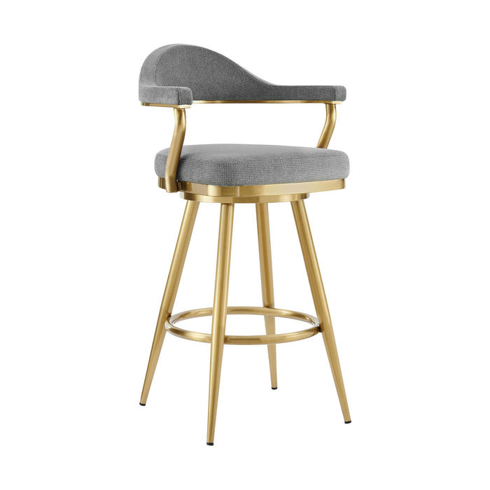 Justin 30" Swivel Bar Stool with Gold Brushed Stainless Steel and Anchor Gray Fabric