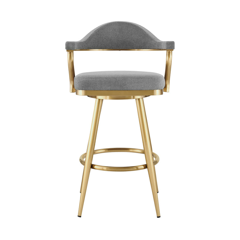 Justin 30" Swivel Bar Stool with Gold Brushed Stainless Steel and Anchor Gray Fabric - Furniture City (CA)l