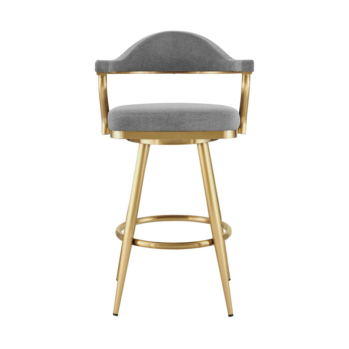 Justin 30" Swivel Bar Stool with Gold Brushed Stainless Steel and Anchor Gray Fabric