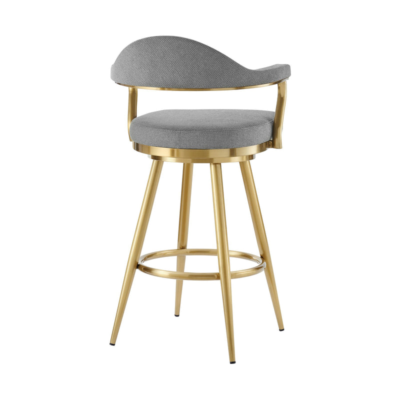Justin 30" Swivel Bar Stool with Gold Brushed Stainless Steel and Anchor Gray Fabric - Furniture City (CA)l
