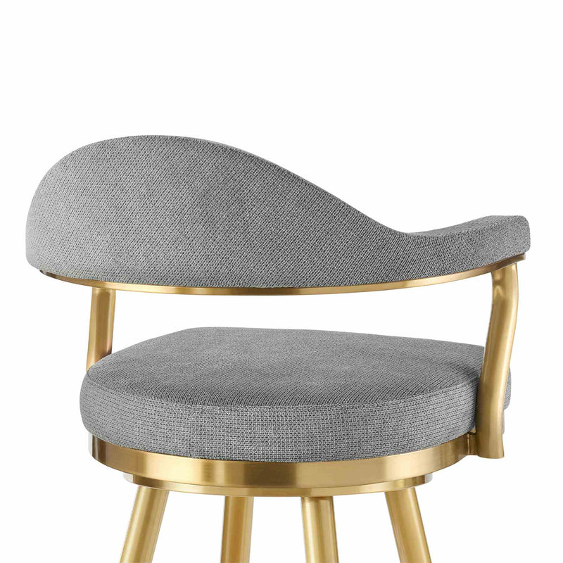 Justin 30" Swivel Bar Stool with Gold Brushed Stainless Steel and Anchor Gray Fabric - Furniture City (CA)l