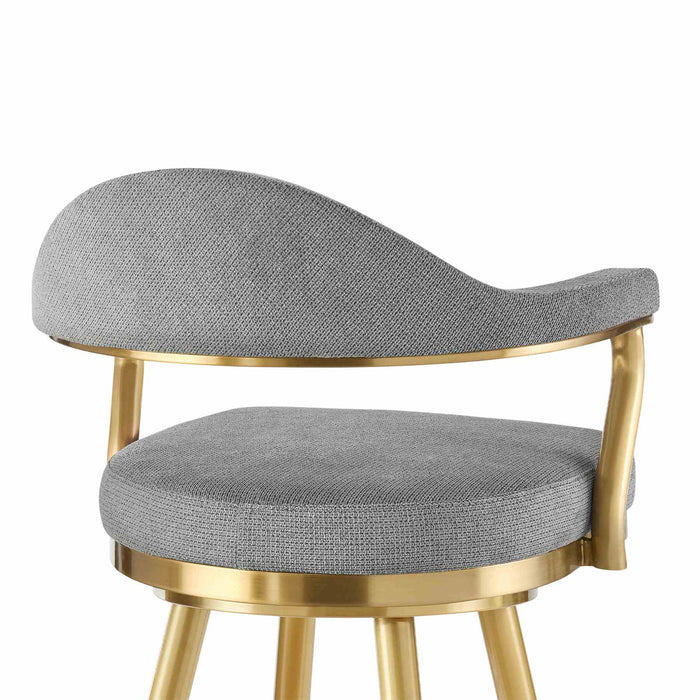 Justin 30" Swivel Bar Stool with Gold Brushed Stainless Steel and Anchor Gray Fabric