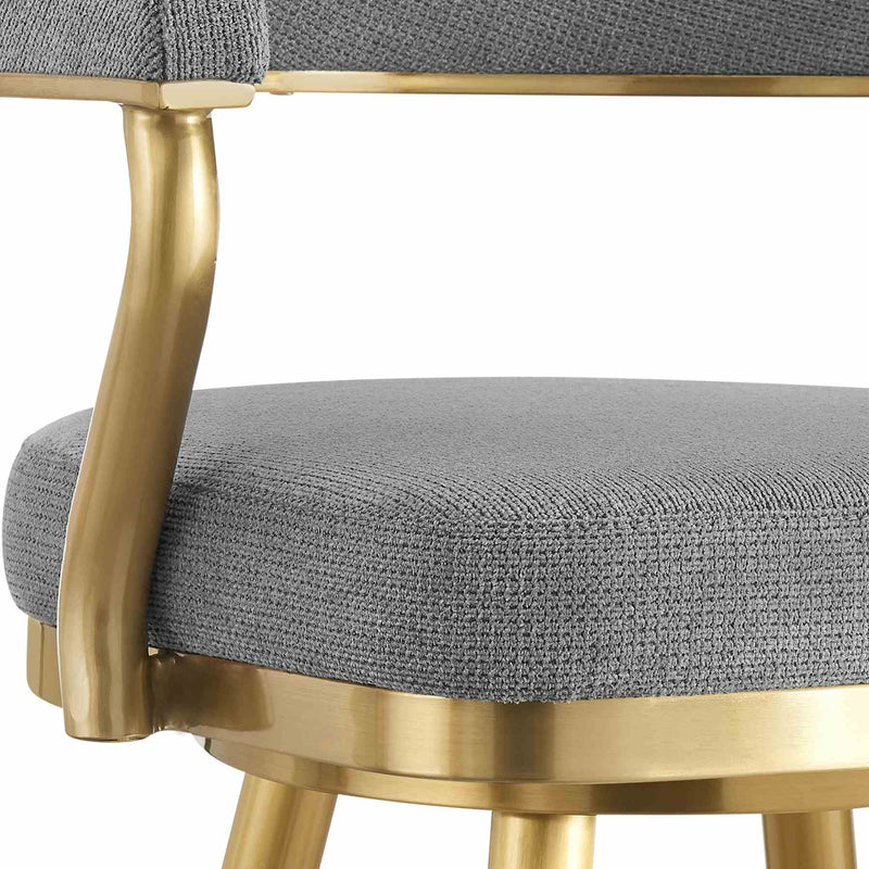 Justin 30" Swivel Bar Stool with Gold Brushed Stainless Steel and Anchor Gray Fabric - Furniture City (CA)l