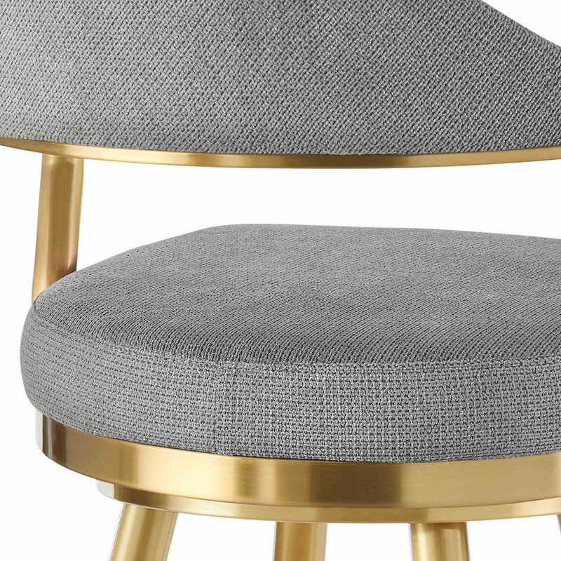 Justin 30" Swivel Bar Stool with Gold Brushed Stainless Steel and Anchor Gray Fabric - Furniture City (CA)l