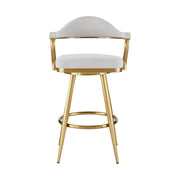 Justin 26" Swivel Counter Stool with Gold Brushed Stainless Steel and Silver Fabric - Furniture City (CA)l