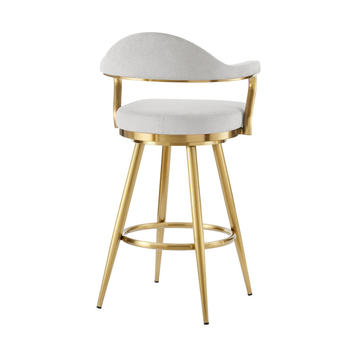 Justin 26" Swivel Counter Stool with Gold Brushed Stainless Steel and Silver Fabric