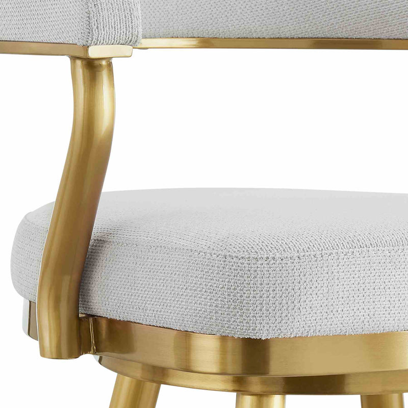 Justin 26" Swivel Counter Stool with Gold Brushed Stainless Steel and Silver Fabric - Furniture City (CA)l