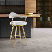 Justin 30" Swivel Bar Stool with Gold Brushed Stainless Steel and Silver Fabric - Furniture City (CA)l