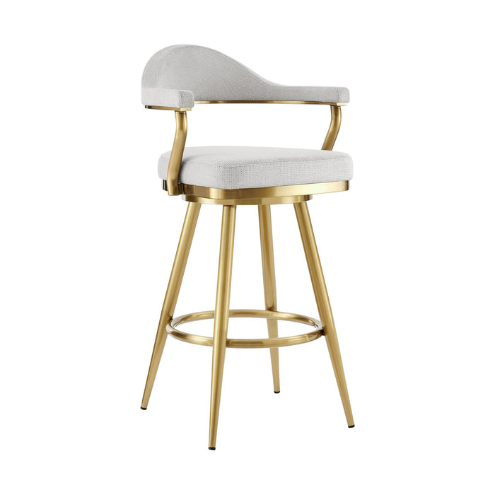 Justin 30" Swivel Bar Stool with Gold Brushed Stainless Steel and Silver Fabric