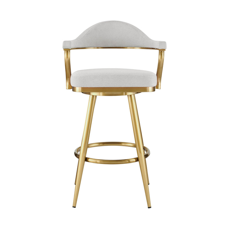 Justin 30" Swivel Bar Stool with Gold Brushed Stainless Steel and Silver Fabric - Furniture City (CA)l