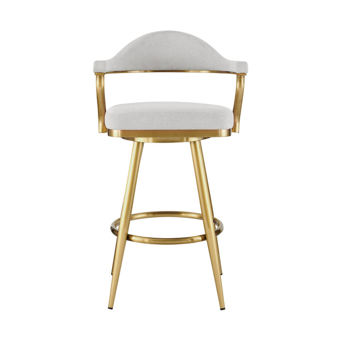 Justin 30" Swivel Bar Stool with Gold Brushed Stainless Steel and Silver Fabric