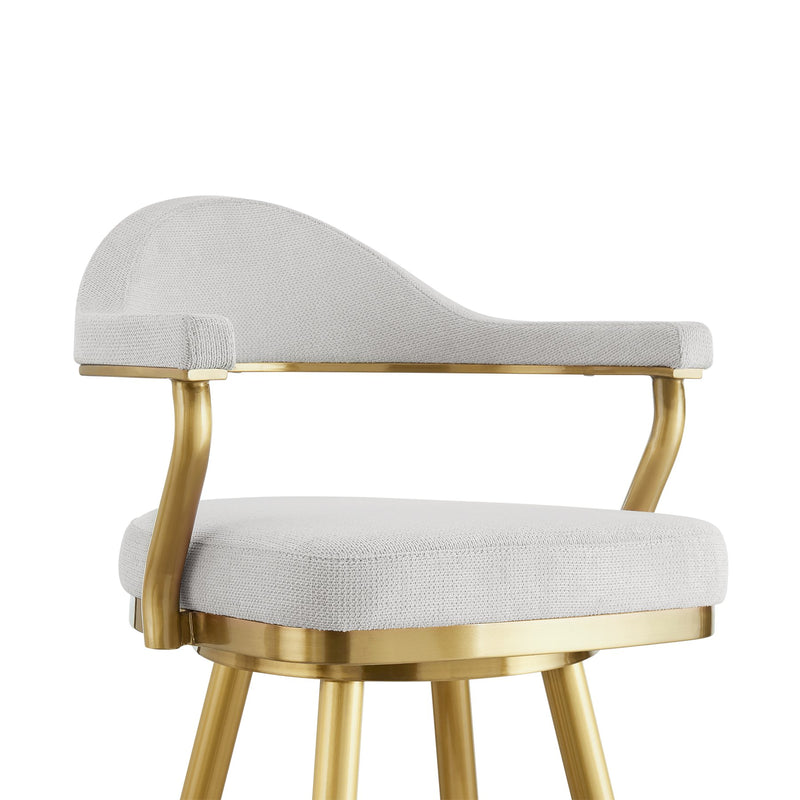 Justin 30" Swivel Bar Stool with Gold Brushed Stainless Steel and Silver Fabric - Furniture City (CA)l