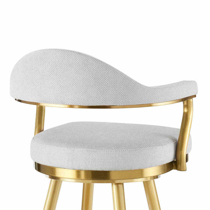Justin 30" Swivel Bar Stool with Gold Brushed Stainless Steel and Silver Fabric