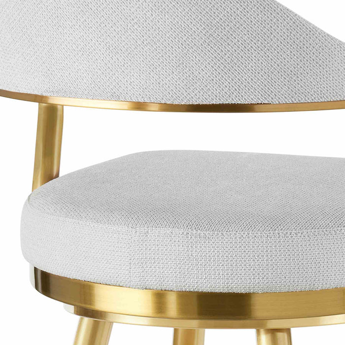 Justin 30" Swivel Bar Stool with Gold Brushed Stainless Steel and Silver Fabric