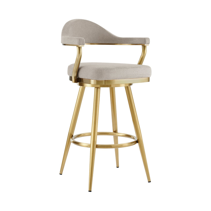Justin 26" Swivel Counter Stool with Gold Brushed Stainless Steel and Taupe Fabric - Furniture City (CA)l