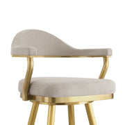 Justin 26" Swivel Counter Stool with Gold Brushed Stainless Steel and Taupe Fabric - Furniture City (CA)l