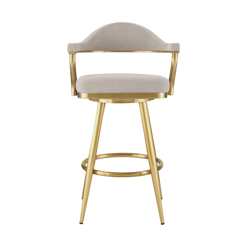 Justin 30" Swivel Bar Stool with Gold Brushed Stainless Steel and Taupe Fabric - Furniture City (CA)l
