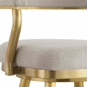 Justin 30" Swivel Bar Stool with Gold Brushed Stainless Steel and Taupe Fabric - Furniture City (CA)l