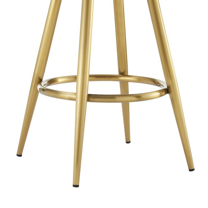 Justin 30" Swivel Bar Stool with Gold Brushed Stainless Steel and Taupe Fabric