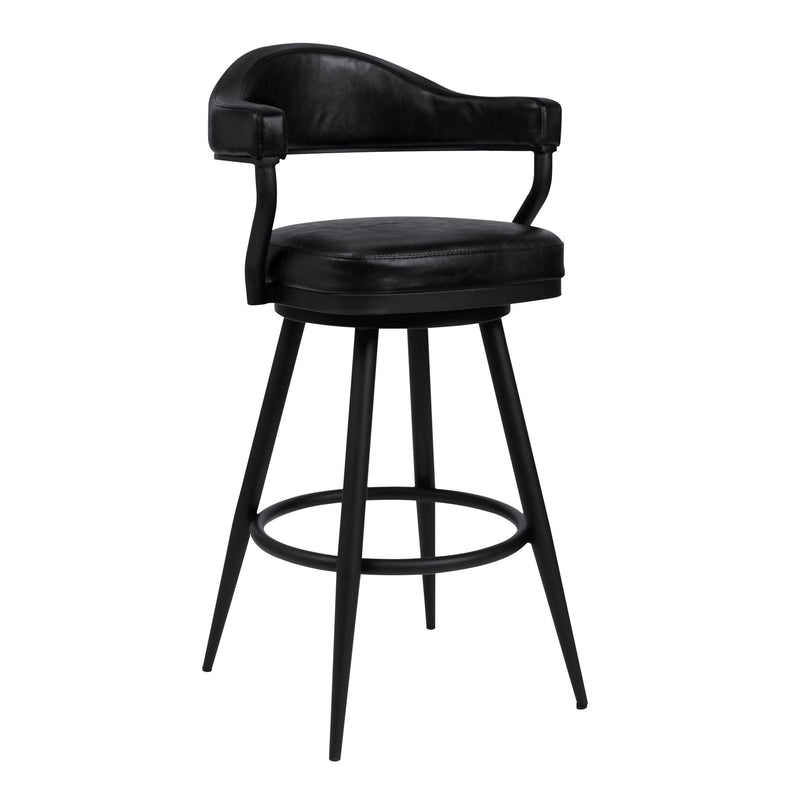 Justin 26" Counter Height Swivel Vintage Black Faux Leather Bar Stool with Black Metal Legs - Furniture City (CA)l