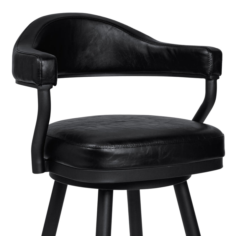 Justin 26" Counter Height Swivel Vintage Black Faux Leather Bar Stool with Black Metal Legs - Furniture City (CA)l