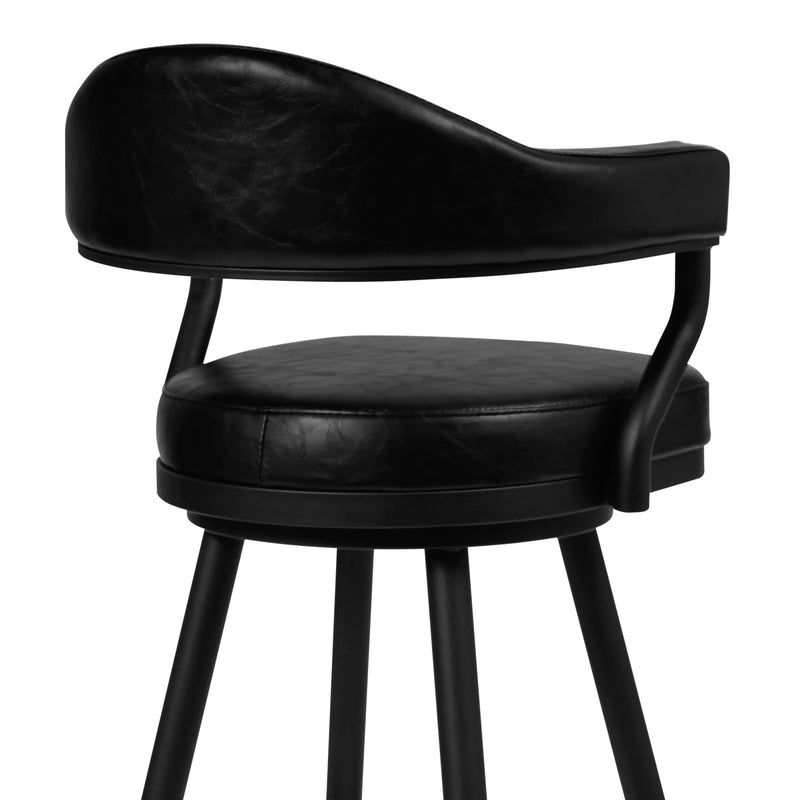 Justin 26" Counter Height Swivel Vintage Black Faux Leather Bar Stool with Black Metal Legs - Furniture City (CA)l