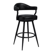 Justin 30" Bar Height Swivel Vintage Black Faux Leather Bar Stool with Black Metal Legs - Furniture City (CA)l