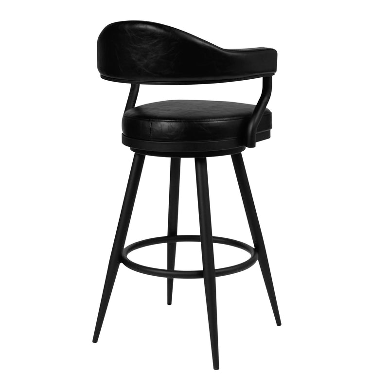 Justin 30" Bar Height Swivel Vintage Black Faux Leather Bar Stool with Black Metal Legs - Furniture City (CA)l