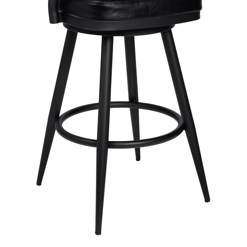 Justin 30" Bar Height Swivel Vintage Black Faux Leather Bar Stool with Black Metal Legs - Furniture City (CA)l