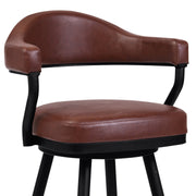 Justin 26" Counter Height Swivel Vintage Coffee Faux Leather Bar Stool with Black Metal Legs - Furniture City (CA)l