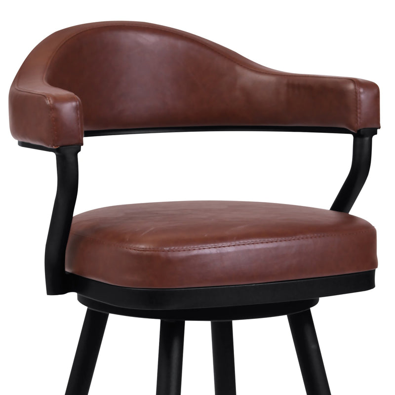 Justin 26" Counter Height Swivel Vintage Coffee Faux Leather Bar Stool with Black Metal Legs - Furniture City (CA)l