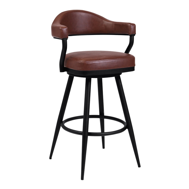Justin 30" Bar Height Swivel Vintage Coffee Faux Leather Bar Stool with Black Metal Legs - Furniture City (CA)l