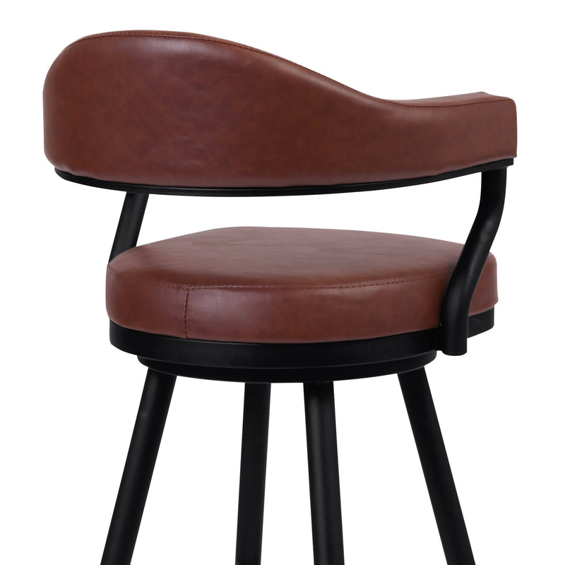Justin 30" Bar Height Swivel Vintage Coffee Faux Leather Bar Stool with Black Metal Legs - Furniture City (CA)l