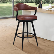Justin 30" Bar Height Swivel Vintage Coffee Faux Leather Bar Stool with Black Metal Legs - Furniture City (CA)l