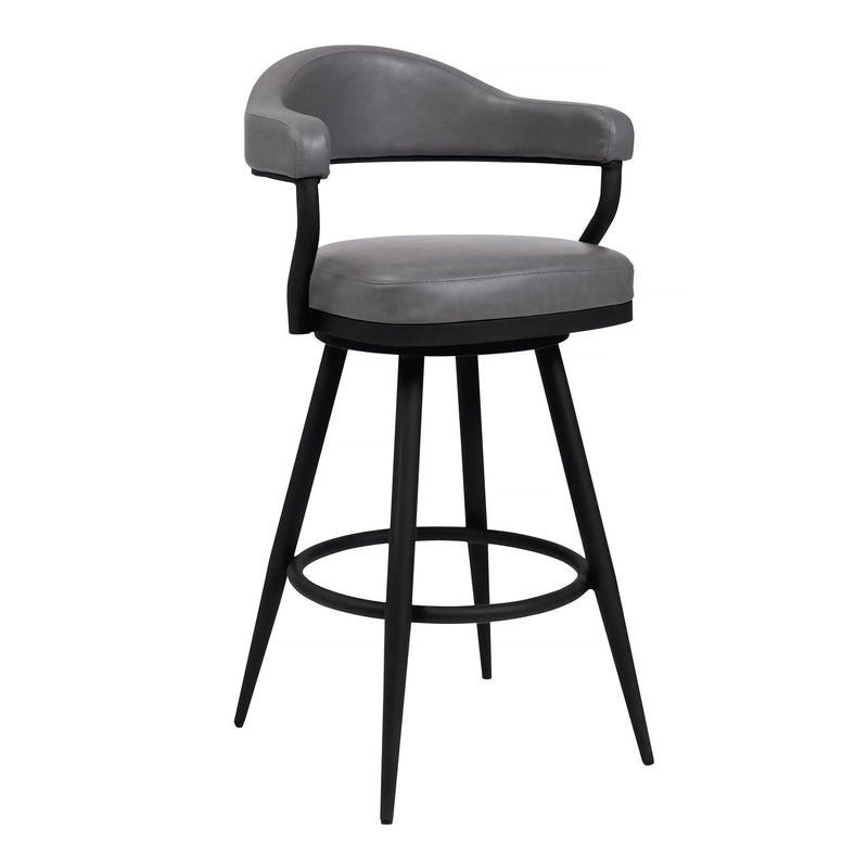 Justin 26" Counter Height Swivel Vintage Gray Faux Leather Bar Stool with Black Metal Legs - Furniture City (CA)l