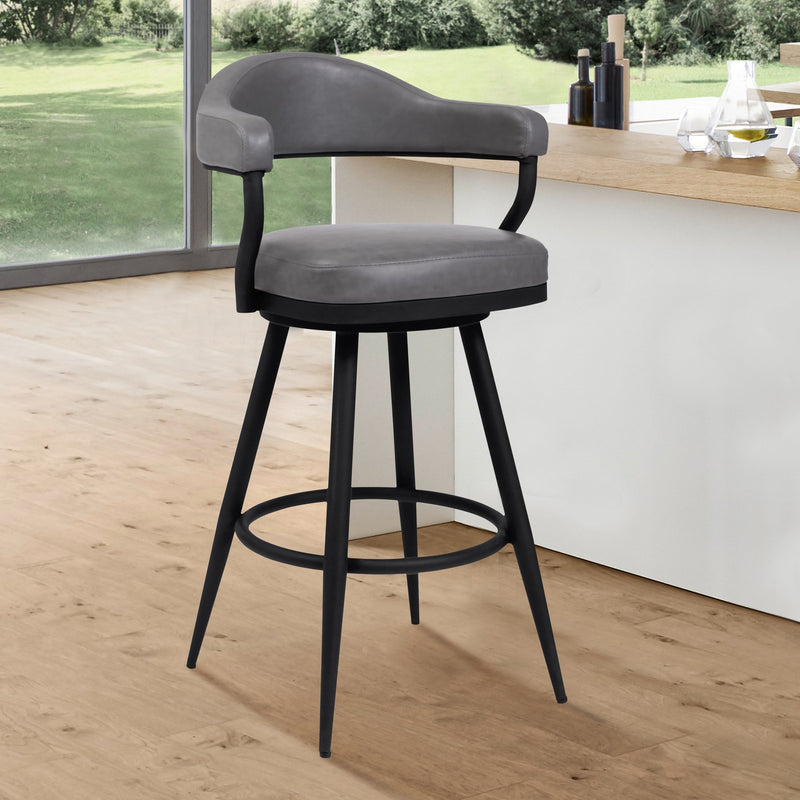 Justin 26" Counter Height Swivel Vintage Gray Faux Leather Bar Stool with Black Metal Legs - Furniture City (CA)l