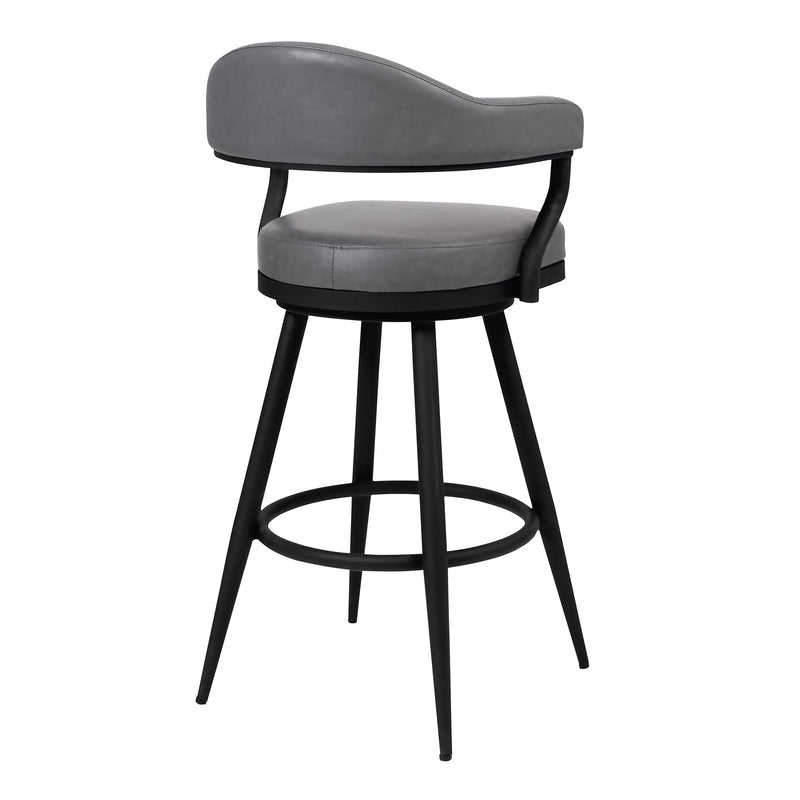 Justin 30" Bar Height Swivel Vintage Gray Faux Leather Bar Stool with Black Metal Legs - Furniture City (CA)l
