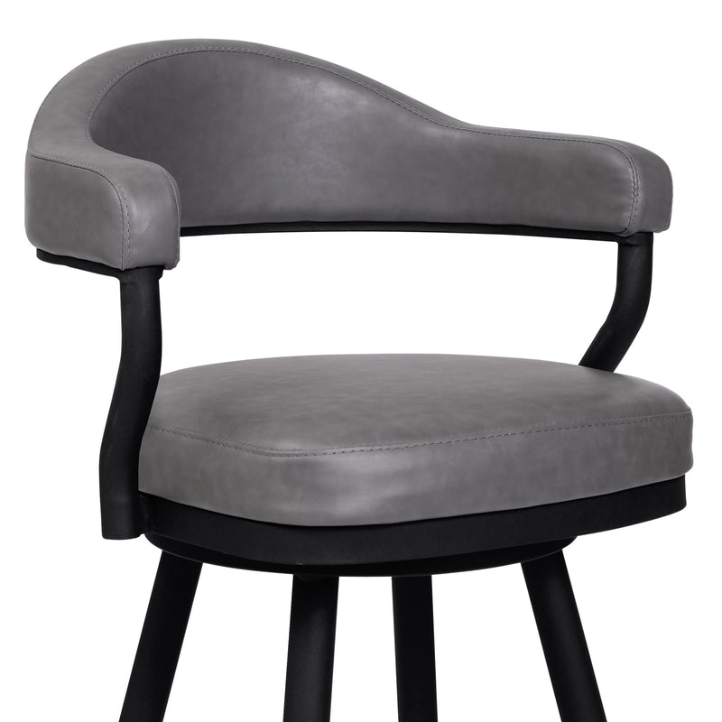 Justin 30" Bar Height Swivel Vintage Gray Faux Leather Bar Stool with Black Metal Legs - Furniture City (CA)l