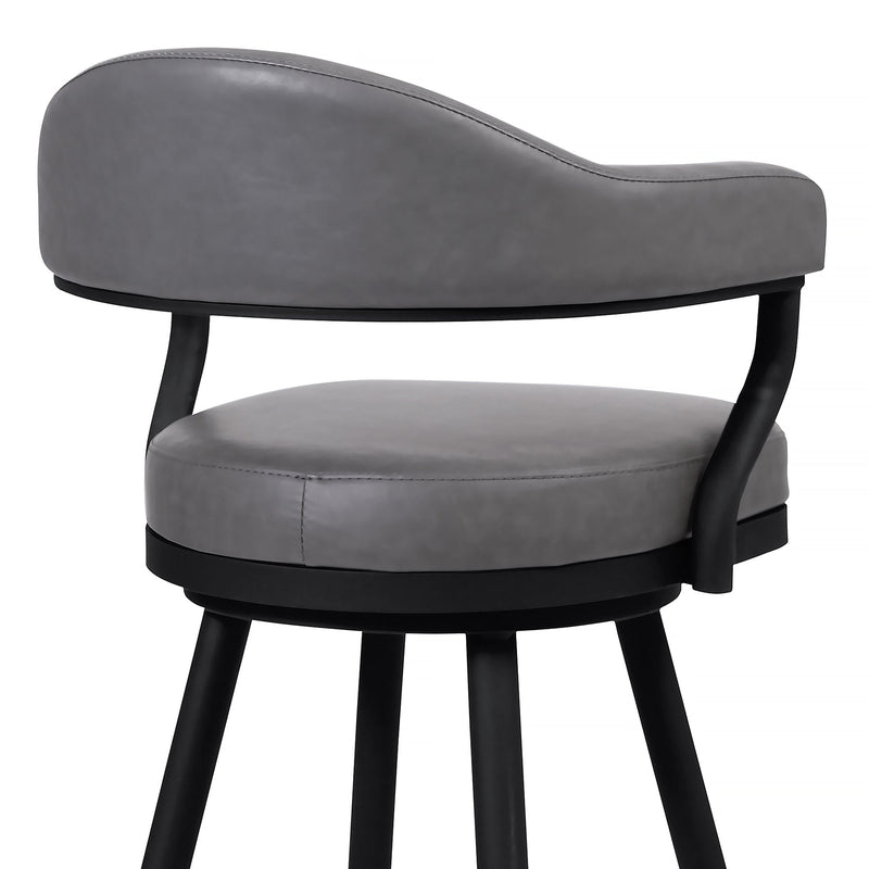 Justin 30" Bar Height Swivel Vintage Gray Faux Leather Bar Stool with Black Metal Legs - Furniture City (CA)l
