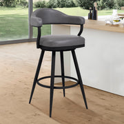 Justin 30" Bar Height Swivel Vintage Gray Faux Leather Bar Stool with Black Metal Legs - Furniture City (CA)l