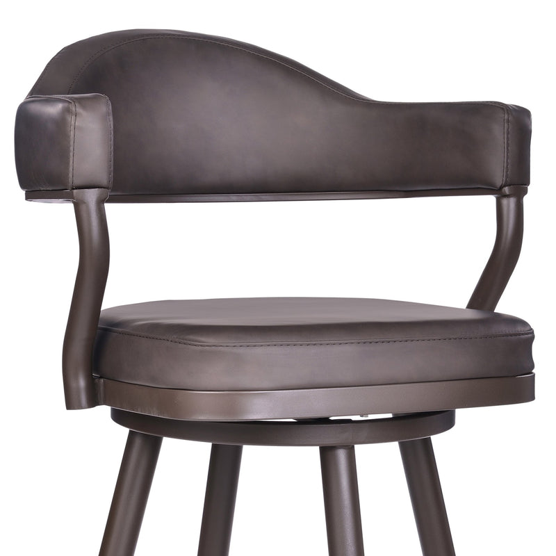 Justin 30" Bar Height Swivel Vintage Brown Faux Leather Bar Stool with Brown Metal Legs - Furniture City (CA)l