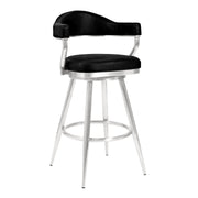 Justin 26" Counter Height Swivel Vintage Black Faux Leather Bar Stool with Brushed Stainless Steel Legs - Furniture City (CA)l