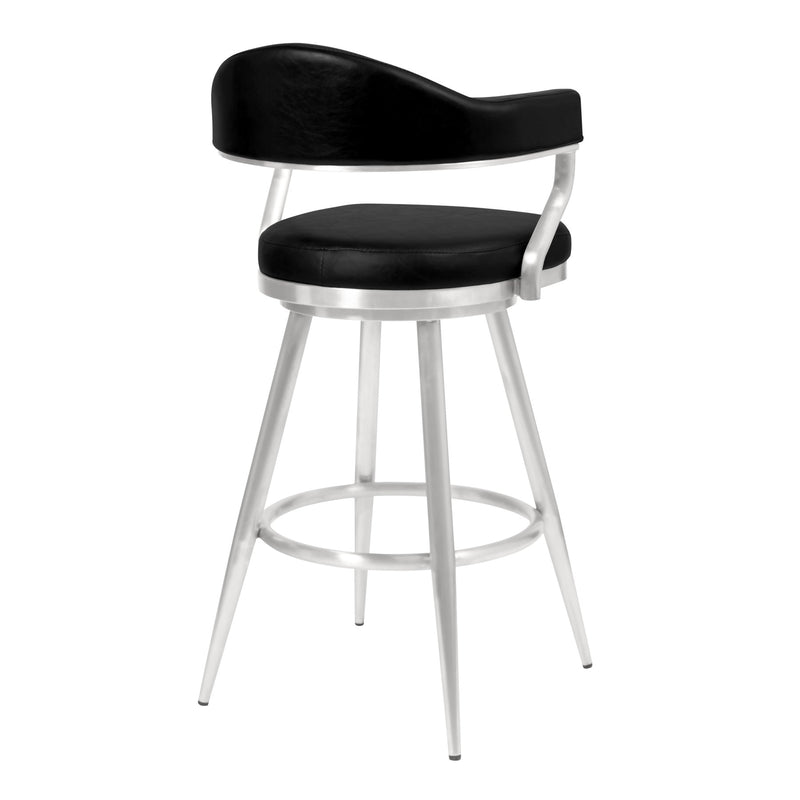 Justin 26" Counter Height Swivel Vintage Black Faux Leather Bar Stool with Brushed Stainless Steel Legs - Furniture City (CA)l