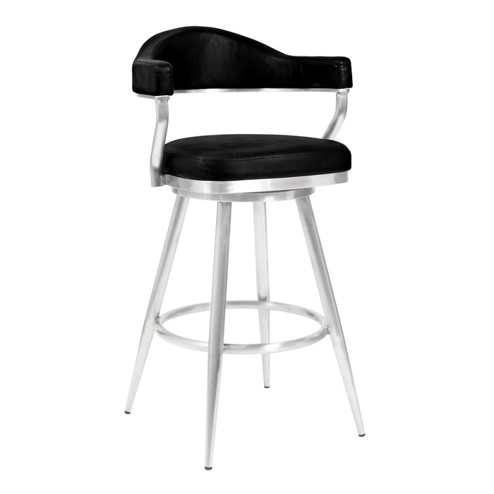 Justin 30" Bar Height Barstool in Brushed Stainless Steel and Vintage Black Faux Leather