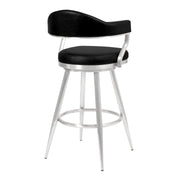 Justin 30" Bar Height Barstool in Brushed Stainless Steel and Vintage Black Faux Leather - Furniture City (CA)l